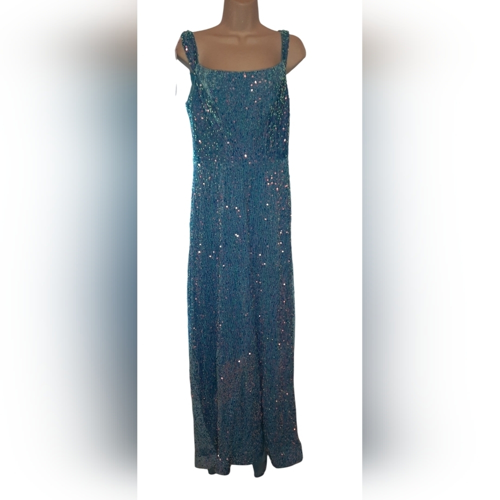 Sparkling Teal Blue Sequin Maxi Dress